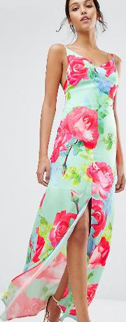 rose print strappy maxi dress