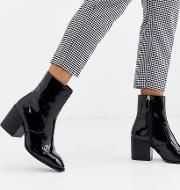 Busted Patent Mid Heeled Ankle Boots