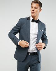 skinny suit jacket  melange with satin collar