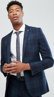 Tall Skinny Suit Jacket  Check With Square Hem