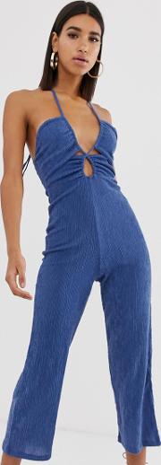Crinkle Relaxed Jumpsuit With Cut Out Detail