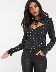 Tie Front Sweetheart Blouse