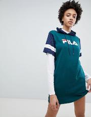 oversized t shirt dress with hood in colourblock