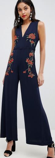 finders embroidered floral jumpsuit