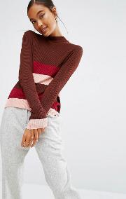 stripe colour block knitted top