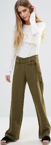 wide leg belted trousers