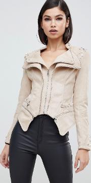 Zip Detail Faux Leather Jacket