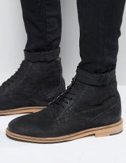 Brogue Boots In Black Leather