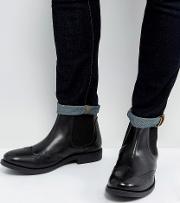 Brogue Chelsea Boots Black Leather