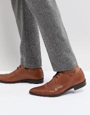 toe cap derby shoes in tan leather
