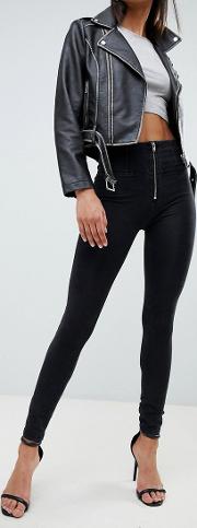 high waist zip front shaping effect trouser