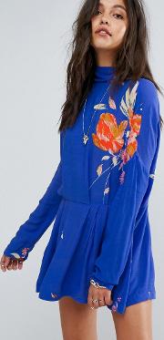 high neck painted tunic dress