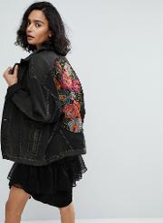 oversized embroidered back denim jacket