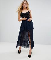 Copper Sheer Pleated Maxi Skirt