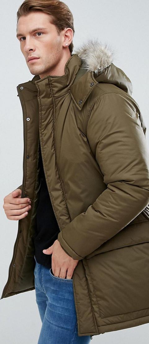 french connection parka with faux fur hood