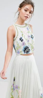 Frock & Frill Floral Sequin Crop Top