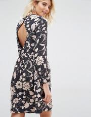 moco open back long sleeve flower print dress