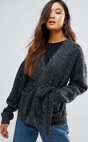 Oba Mohair Wool Mix Short Belted Cardigan