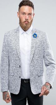 heritage textured slim fit jacket with flower lapel pin