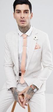skinny fit wedding linen stone stripe suit jacket