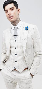 Skinny Fit Wedding Windowpane Check Suit Jacket