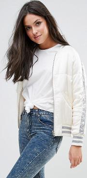 bomber jacket with sequin panel sleeve