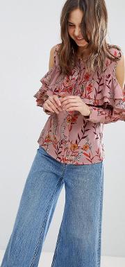 cold shoulder floral shirt