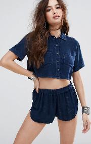 cropped shirt in acid wash co ord