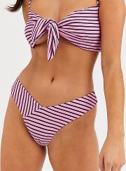 Exclusive High Leg Bikini Bottom Pink Stripe