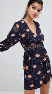 Floral Playsuit With Lace Cut Out Detail