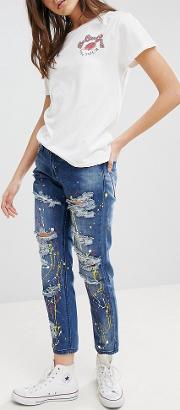 paint splat ripped boyfriend jeans