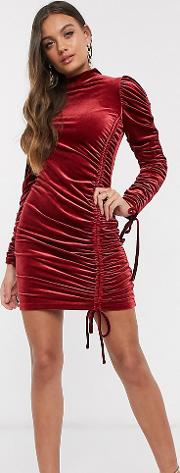 Bodycon Mini Dress With Side Ruching Velvet