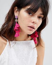 pink tassel statement earrings