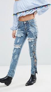 relaxed boyfriend jeans with distressing