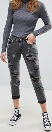star print boyfriend jeans