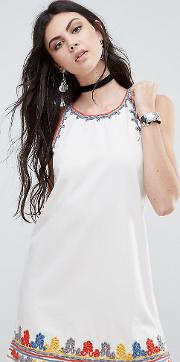 bright embroidered shift dress