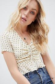 crop top with ruched tie front in ditsy floral