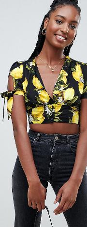 Cropped Tea Blouse With Button Front