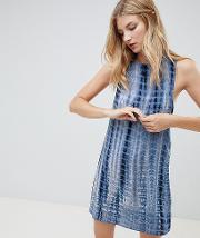 printed shift dress with tie back