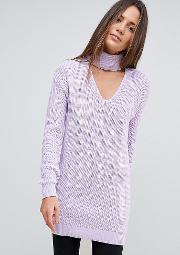 relaxed jumper with cut out high neck