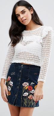 after light long sleeved lace top with  detail