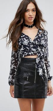 dhalia bluebell printed wrap top