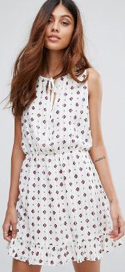 Field Of Love Mosiac Printed Dress With Elasticated Waist And Neck Tie