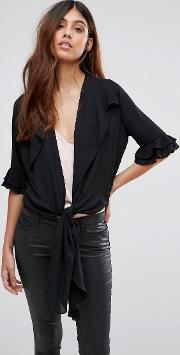 salsa chiffon tie front top with bell sleeves