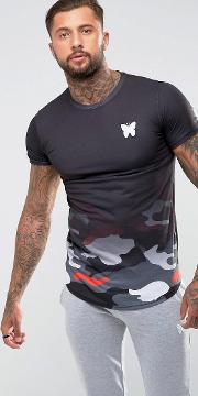 muscle t shirt in black with camo fade