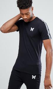 muscle t shirt in black with reflective sleeve stripe exclusive to asos