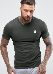 muscle t shirt in khaki with chest logo