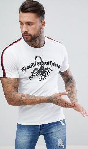 muscle t shirt in white with scorpion logo