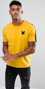 muscle t shirt in yellow with sleeve stripe