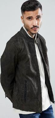 Austin Distressed Leather Jacket Grey